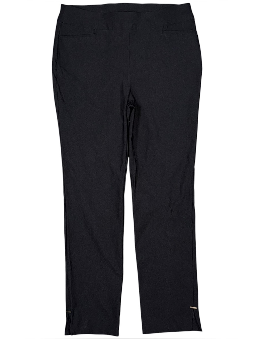 Chicos So Slimming Brigitte Slim Pull On Ankle Pants Black Slit Hem Sz 6 / 0.5 R